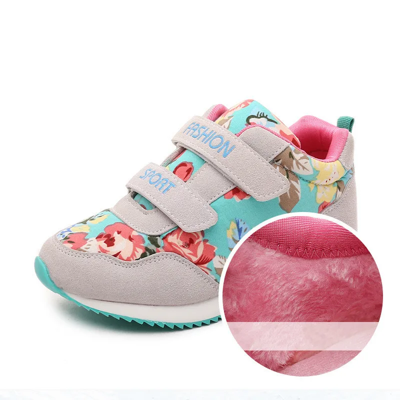 

Children warm Plush Winter shoes girl's Leisure running shoes for students Flower Student sports shoes Children's sneakers
