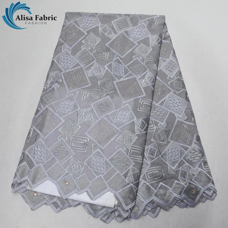 

Gray African Dry Lace 2019 Swiss Voile Lace In Switzerland Embroidery Cotton Lace With Stones 5 Yards/Piece For Party Dress