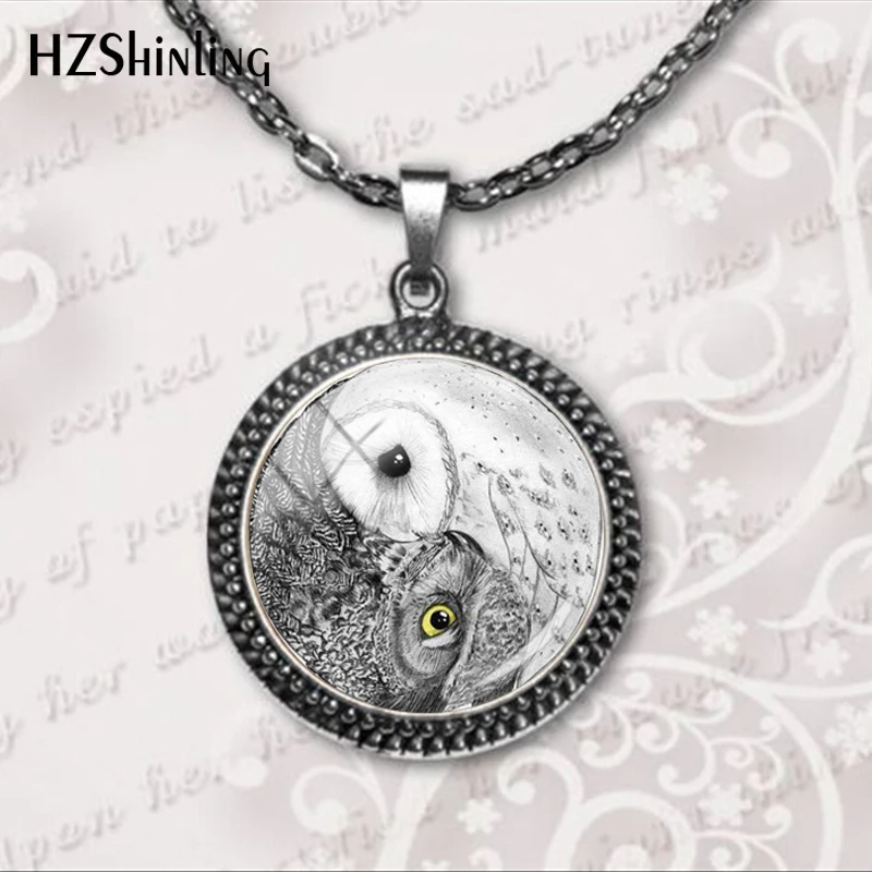 

Fashion Vintage Yin Yang Animal Owls Glass Cabochon Picture Pendant Handmade Mens Necklaces Jewelry Gift Accessories