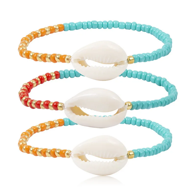 

3pcs set Bohemia Style Colorful Beads Friendship Boho Chain Charm Shell Bracelets for Women Fashion Hands Accessories Gifts RE49