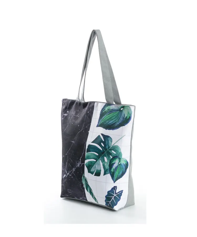 Miyahouse Женская пляжная сумка с принтом зеленых листьев, холщовые сумки-тоут, Женская Портативная сумка на плечо, модная летняя стильная сумка для покупок