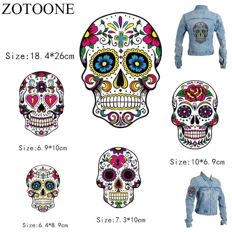 

Prajna Flower Skull Heat Transfer Patch Rose West Coast Style Iron On Patches Clothes Jacket DIY Decoration Heart Back Patch D1