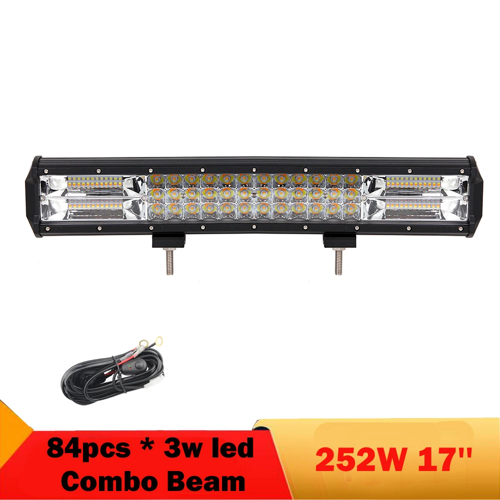 

17'' LED Light Bar Driving Light 252W White & Amber Flash Triple Row LED Bar Off road Lights 4X4 SUV UTE Truck Tractor Camper