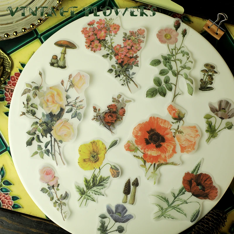 

VYUTXA Vintage flowers Style Vellum Paper Stickers for Scrapbooking DIY Projects/Photo Album/Card Making Crafts