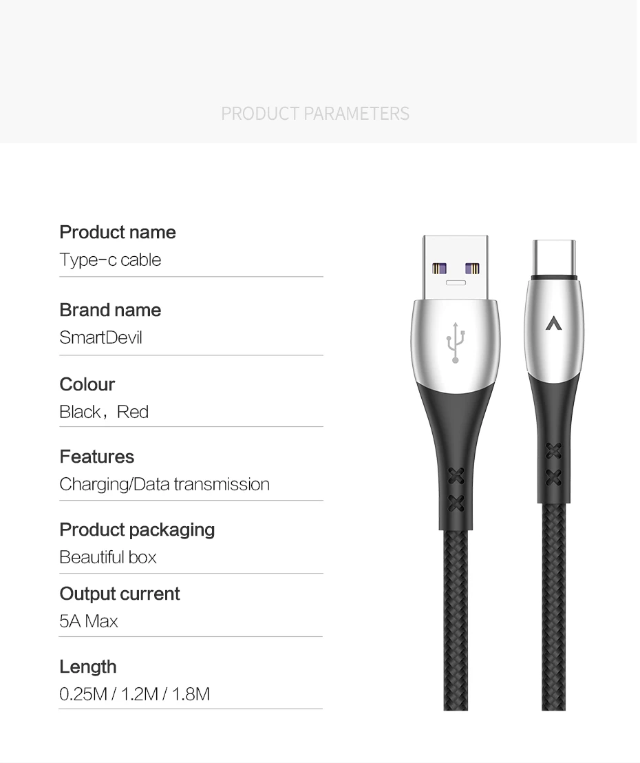 SmartDevil Быстрая зарядка USB C type C кабель 5A для huawei Lite Pro usb зарядный кабель для huawei P20 для samsung S9 Кабель-адаптер