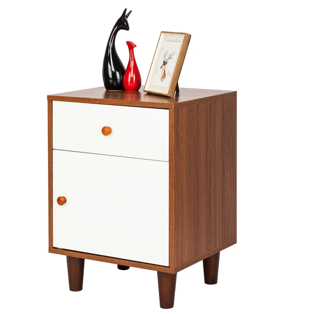 Density Board Night Stands with Drawer White Table Bedside Shelf Drawer Bedroom Furniture Storage for Living Room (2)