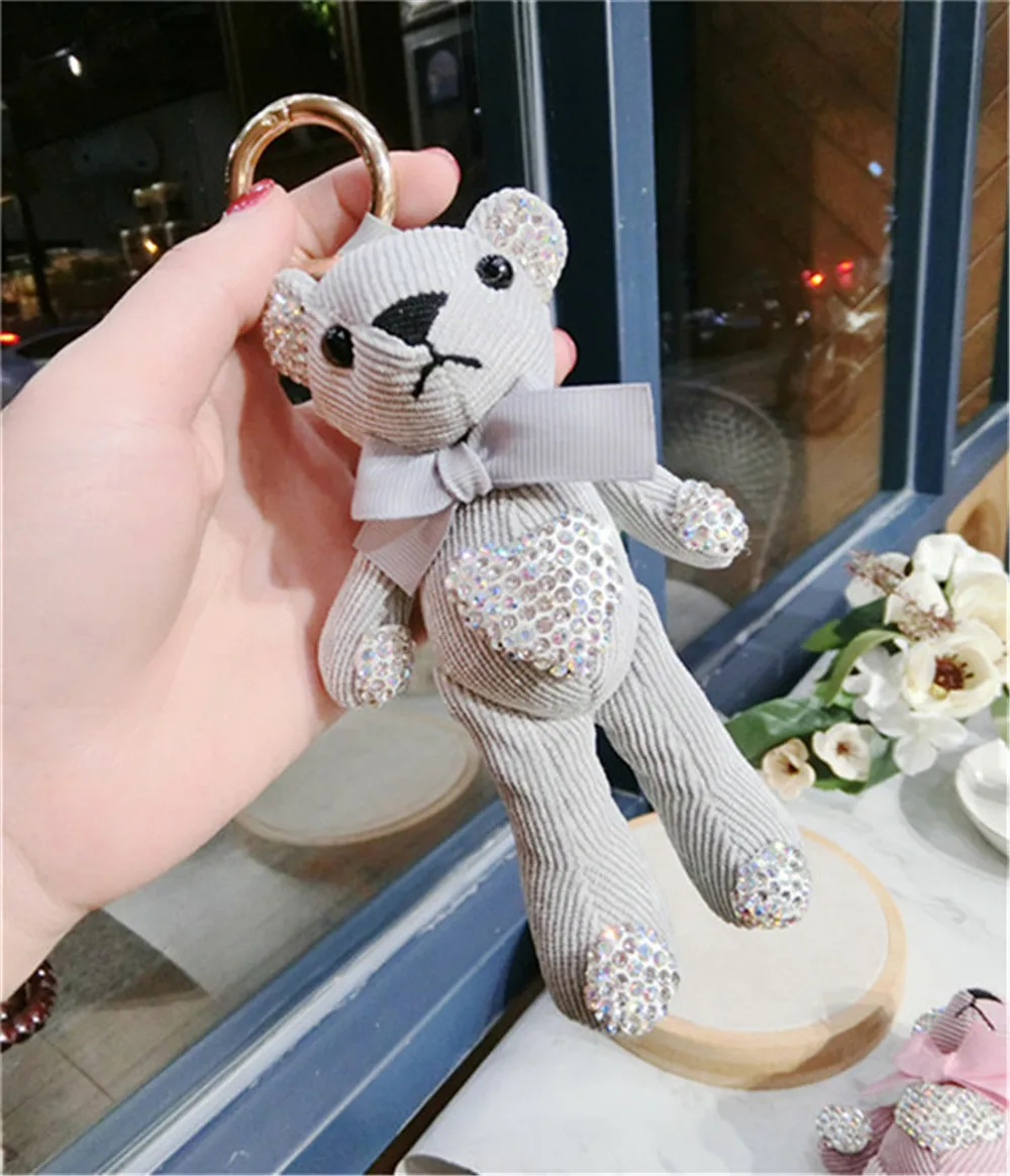 Корея ручной работы ткань мультфильм кролик медведь горный хрусталь брелок сумка автомобиль пенины для взрослых женщин девочек мода Jewelry-JQKKC010E