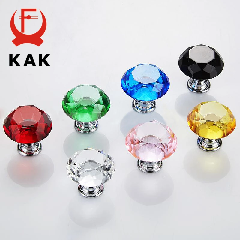 

KAK 40mm Diamond Shape Design Crystal Glass Knobs Cupboard Pulls Drawer Knobs Kitchen Cabinet Handles Furniture Handle Hardware