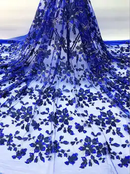

Best Selling Royal blue Tulle Lace Material High Quality embroidered sequins French Tulle Lace Fabric For Women Dress HG-014