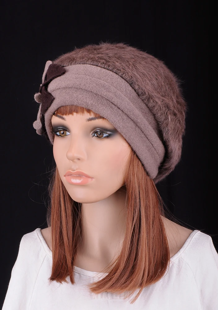 M602 милый цветок, зимний теплый светильник, коричневый мех кролика и шерсть, модная женская шапка, шапка бини, выберите цвет