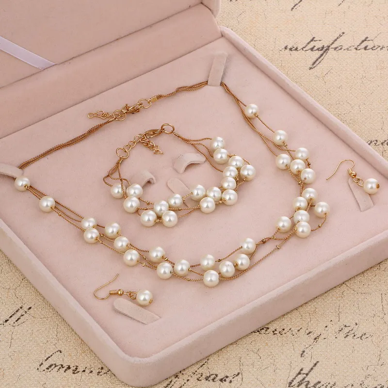 Горячая имитация жемчуга свадебное ожерелье серьги браслет набор свадебный набор украшений для женщин Элегантный подарок на праздник модный костюм