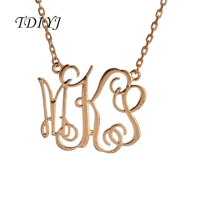 TDIYJ Women Fashion Silver/Gold Personalized Monogram Necklace 18&#39;&#39; MKT Pendant Initial Choker ...