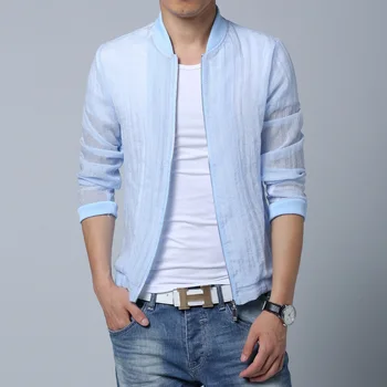 

2019 summer men's jacket fashion casual thin coat male white and sky blue jacket men