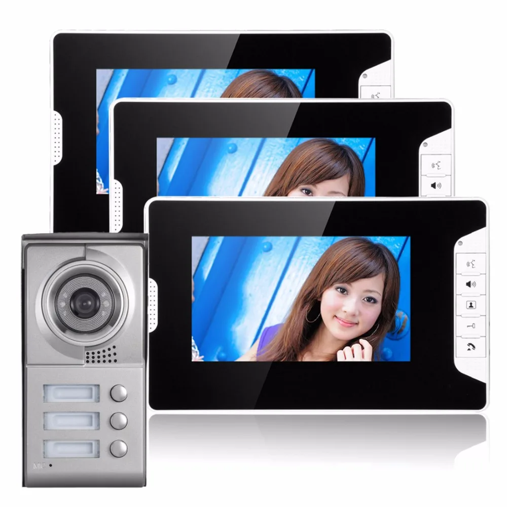 3 Units Apartment Doorbell 7&quot;Night Vision Home Security