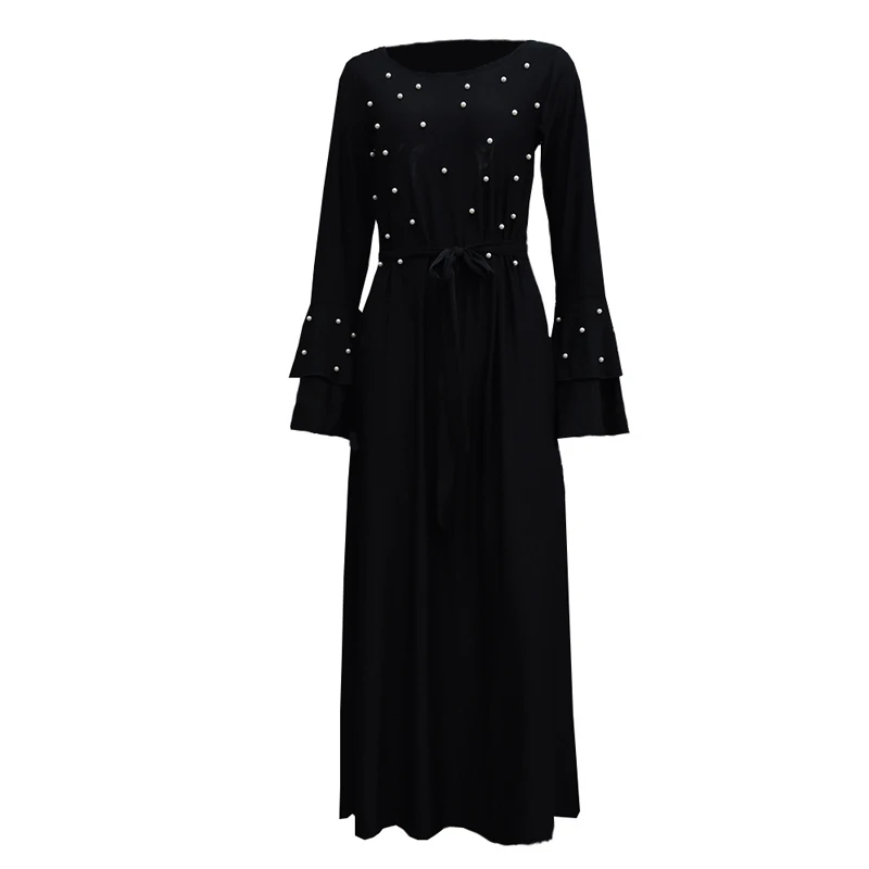 Халат Femme abaya Дубайский Мусульманский платье хиджаб Абая для женщин марокканский кафтан турецкие платья молитва Исламская одежда Оман - Цвет: Black