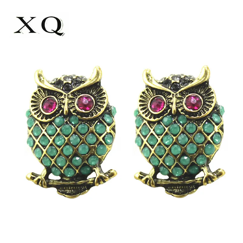 XQ Позолоченные Бронзовые Сова Винтажные серьги-гвоздики модные аксессуары для девочек Веселые праздничные Ювелирные изделия Подарки