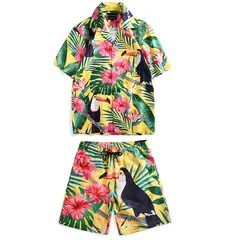 Mr.1991IN летние каникулы наборы для ухода за кожей для мужчин's Toucan печатных тропический стиль пляж Гавайский костюм короткие рубашк
