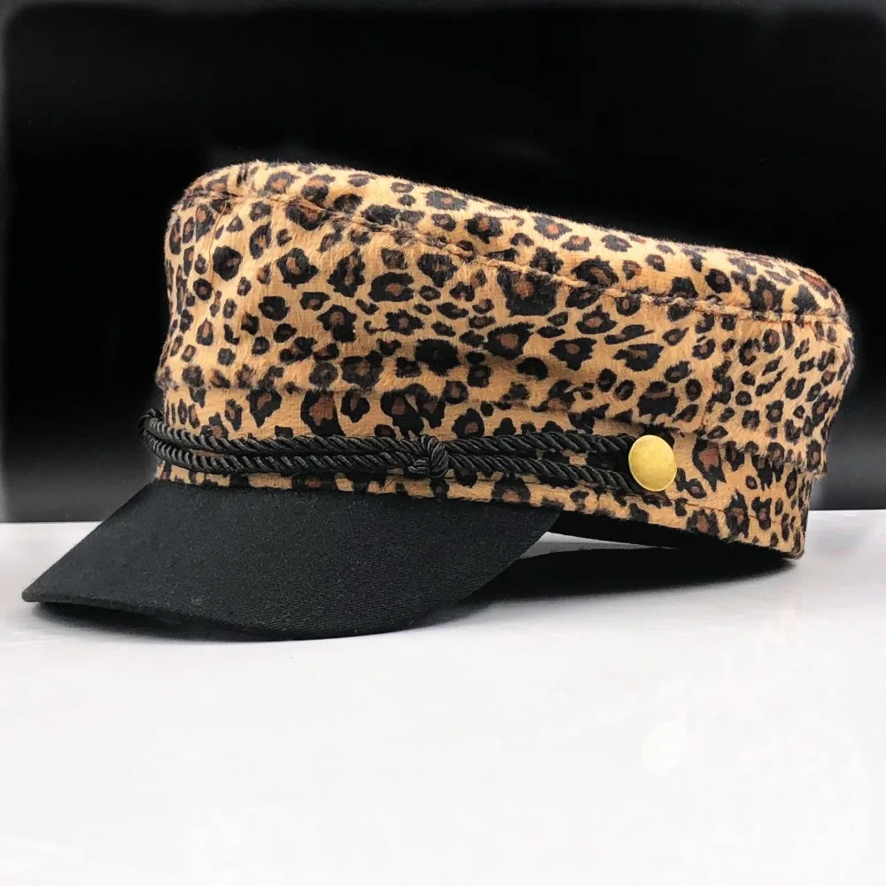 Винтаж шерстяные леопардовым принтом повседневное шляпа для женщин веревка с плоским верхом зима кепки Женский повседневные бейсболки