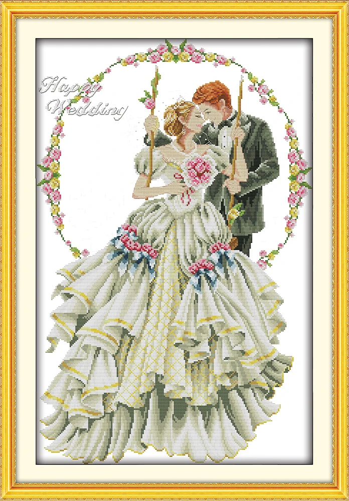 

Happy wedding cross stitch kit people lover white canvas 14ct 11ct count print fabric embroidery DIY handmade needlework