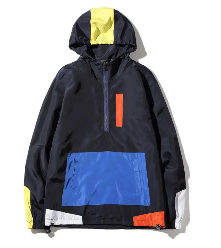 

yizlo jackets HOODY PATCHWORK anorak jacket windbreaker hip hop college student wind breaker jaqueta masculina