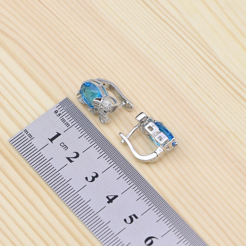 Silver 925 Jewelry Sets For Women Sky Blue Cubic zirconia Elephant Shaped Ring Bracelet Necklace Pendant Stud Earrings Set (5)