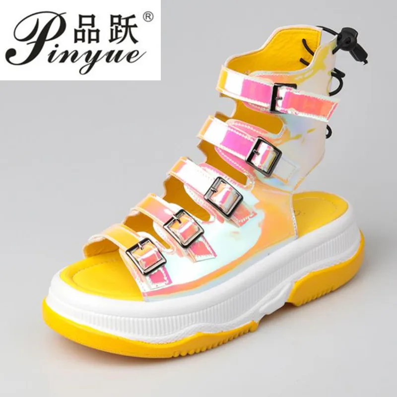 

Woman High Top Sandals 2019 Summer Fashion Patent Leather Platform Sandals For Women Summer Shoes Thick Sole Female Sandal Shoes