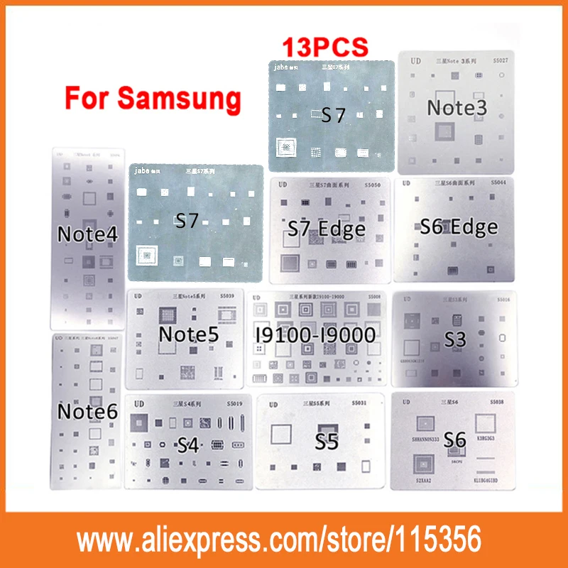 

13pcs BGA Stencil Direct Heating Reballing Stencil for samsung i9300 s3 i9000 s4 Note 3 Note4 S5 S6 Note5 Note6 S6Edge S7Edge