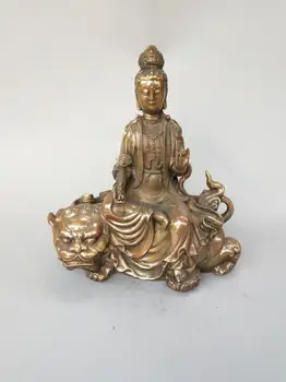 

Chinese pure brass Sit lion Guanyin Bodhisattva Buddha statue