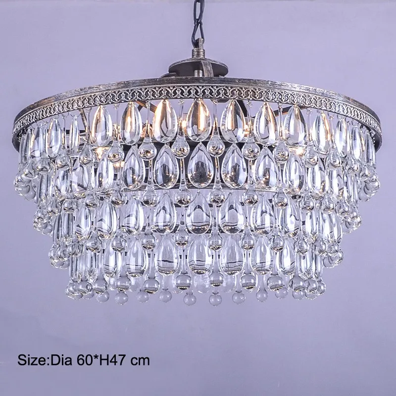 Vintage Big Glass Drops Led Crystal Iron Lustres Люстры Подвески Современные E14 Висячие лампы для кухни Гостиная Спальня