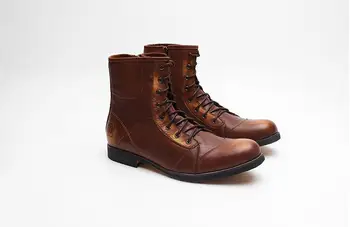 

Lace-Up Men's Dress Oxfords Male Smart Casual Genuine Leather Carved High Top Martin Boots sewing thread Side Zipper Dress Shoes