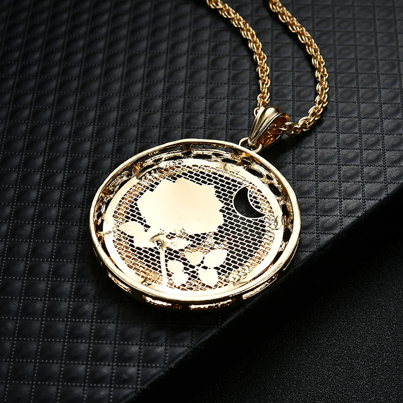 New Punk Geometric Round Waterdrop Heart Allah Necklaces Pendant For Women Men Crystal Long Necklace Arab Muslim Islam Jewelry