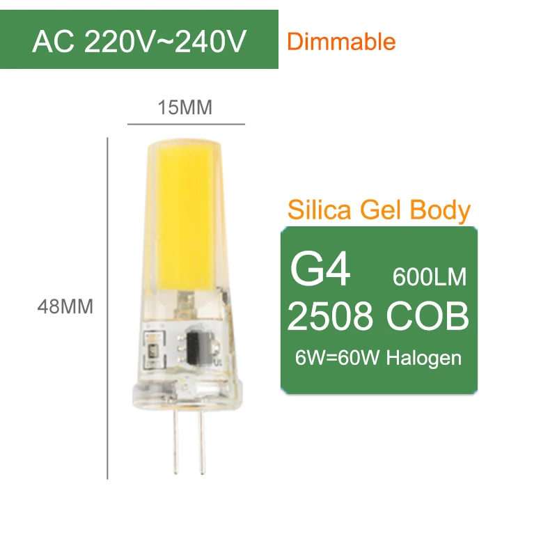 Kaguyahime затемнения светодиодный G4 G9 E14 лампа керамические лампочки DC 12V AC 220V 3W 6W 9W COB G9 светодиодный G4 для сменная галогенн - Испускаемый цвет: G4 220V 6W COB Dim