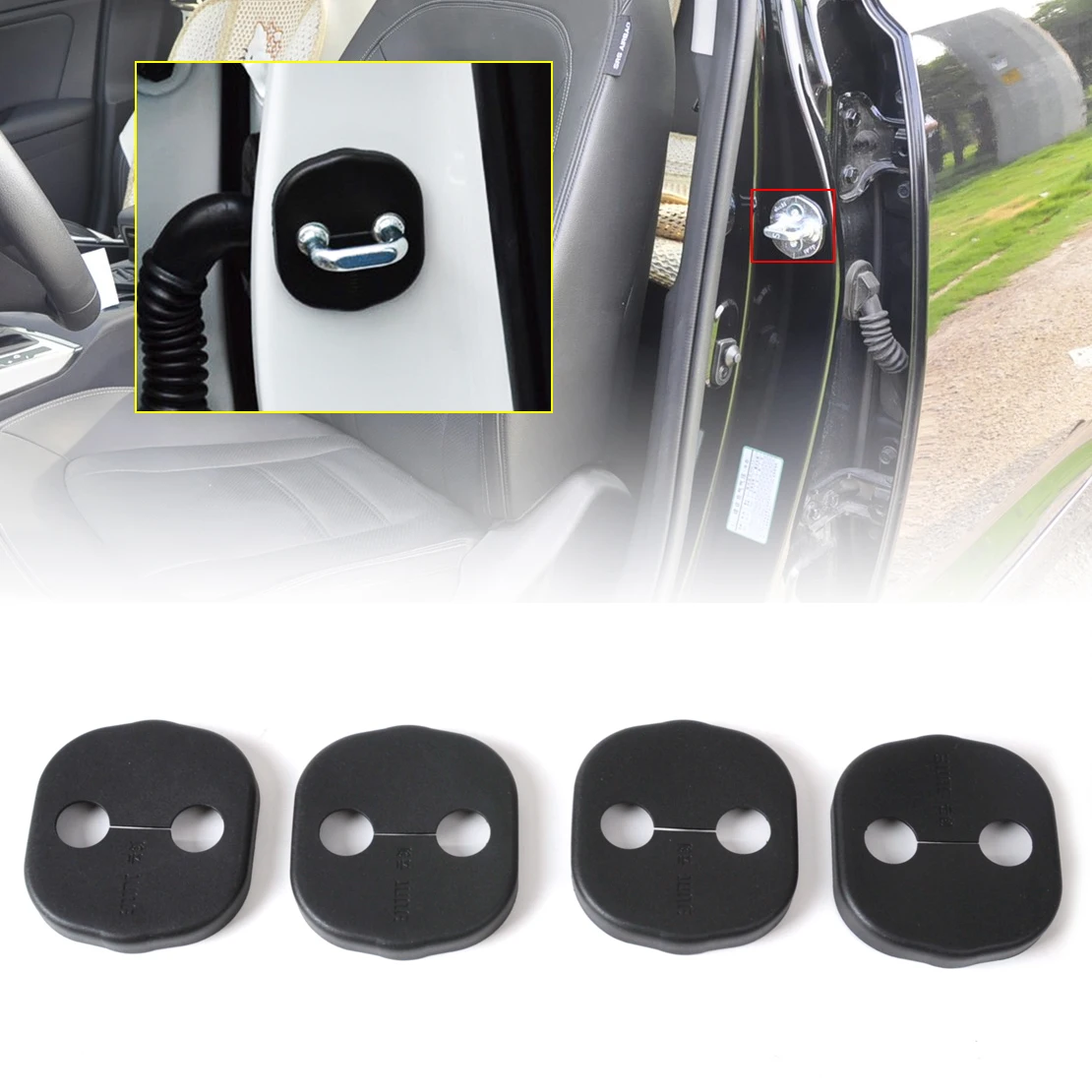 beler New 4PCS Car Door Striker Cover Lock Protector Antirust Case Fit