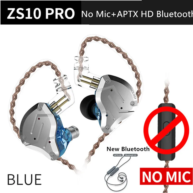 Kz Zs10 Pro Aptx Hd Bluetooth кабель в ухо наушники гибридные 4Ba+ 1DD Hifi бас наушники металлические наушники спортивные для Iphone - Цвет: BlueNoMicAptxHDbluet