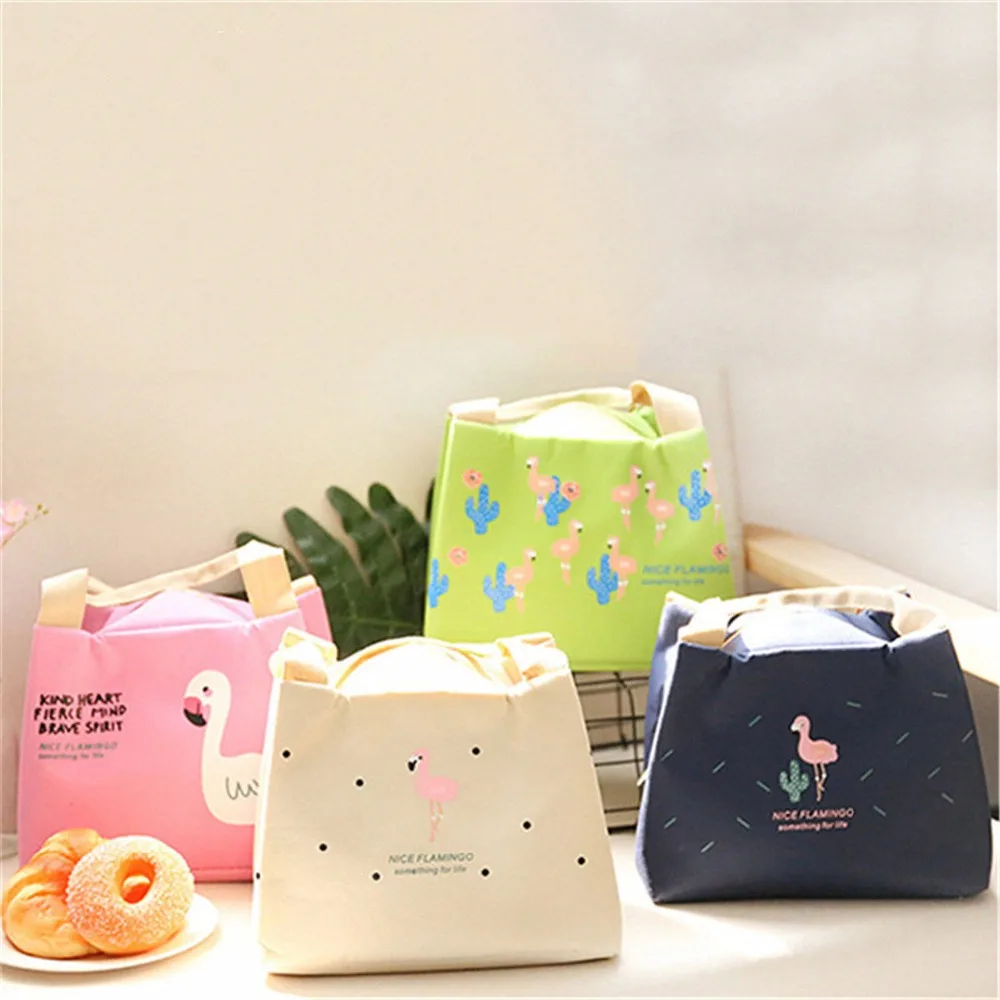 

Flamingo Functional Pattern Cooler Lunch Box Portable Insulated Canvas Lunch Bag Thermal Food Picnic Lunch Bags For Women Kids