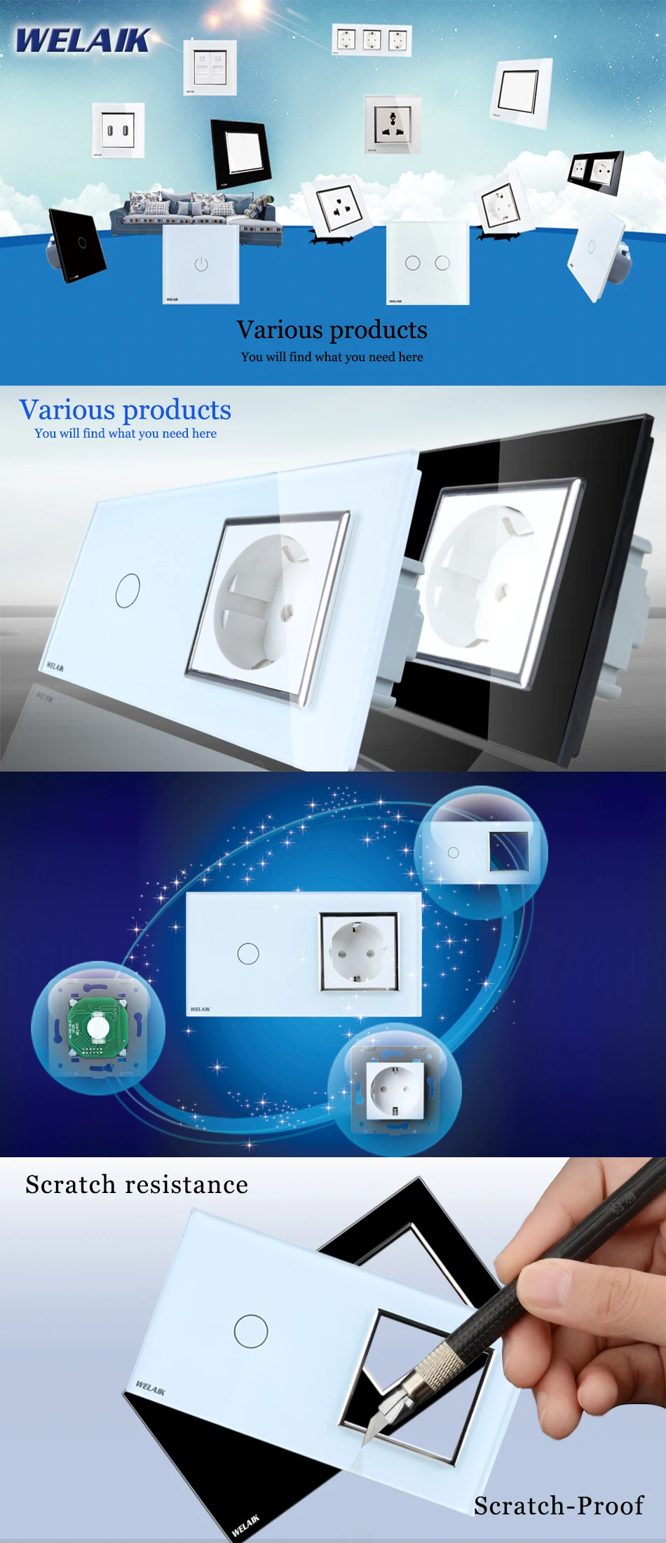 WELAIK Marca 2 Quadro Tela de Cristal