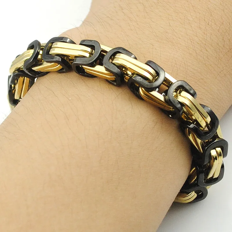 AMUMIU мужские браслеты золото Цвет звено цепи браслет нержавеющая сталь 8 мм ширина византийского высокое качество KB005