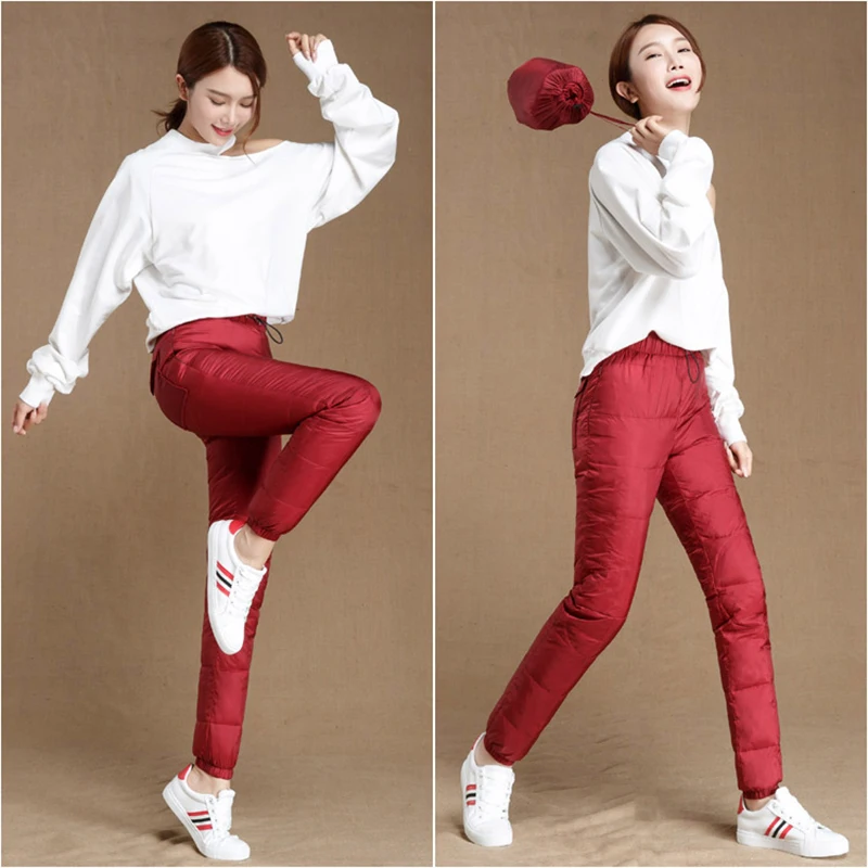 Jvzkass Winter down trousers women wear slim casual sports pants high waist thick warm fashion trousers feet pants Z232