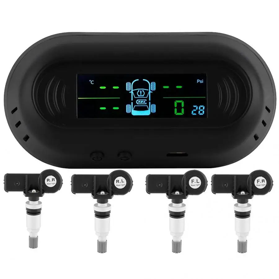 

Car TPMS Tire Pressure Monitoring System Wireless Digital LCD Display Solar Power with 4 Sensor
