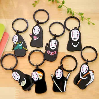 

8pcs/set Japanese Studio Ghibli Miyazaki Hayao Anime Spirited Away Kaonashi Cute Keychain No Face Iron Key ring Pendant Kids Toy