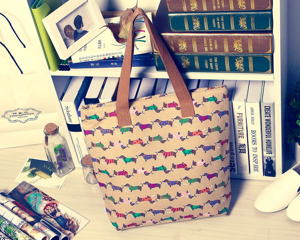 Dachshund Tote Cartoon Sausage Dog Pet Handbag Girl Casual Canvas Shoulder Bag for Women  Shopping Bag (3)