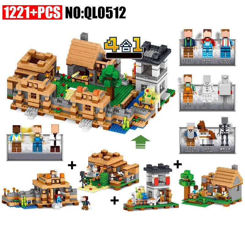 

AIBOULLY QL0512 Toys MY WORLD 4 In 1 Dream Village Mini Building Blocks Minecrafted City Educantion Toy For Children Kids