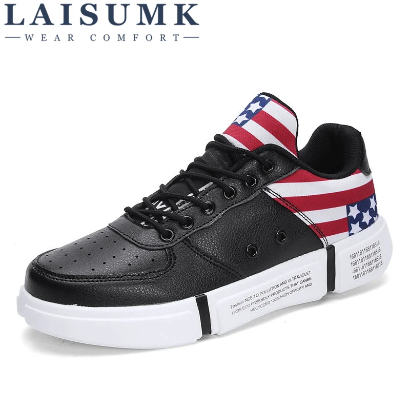 

LAISUMK Men Sneakers High Quality Breathable Shoes High Top Male Walking Shoes Zapatillas Hombre Gym PU Leather New