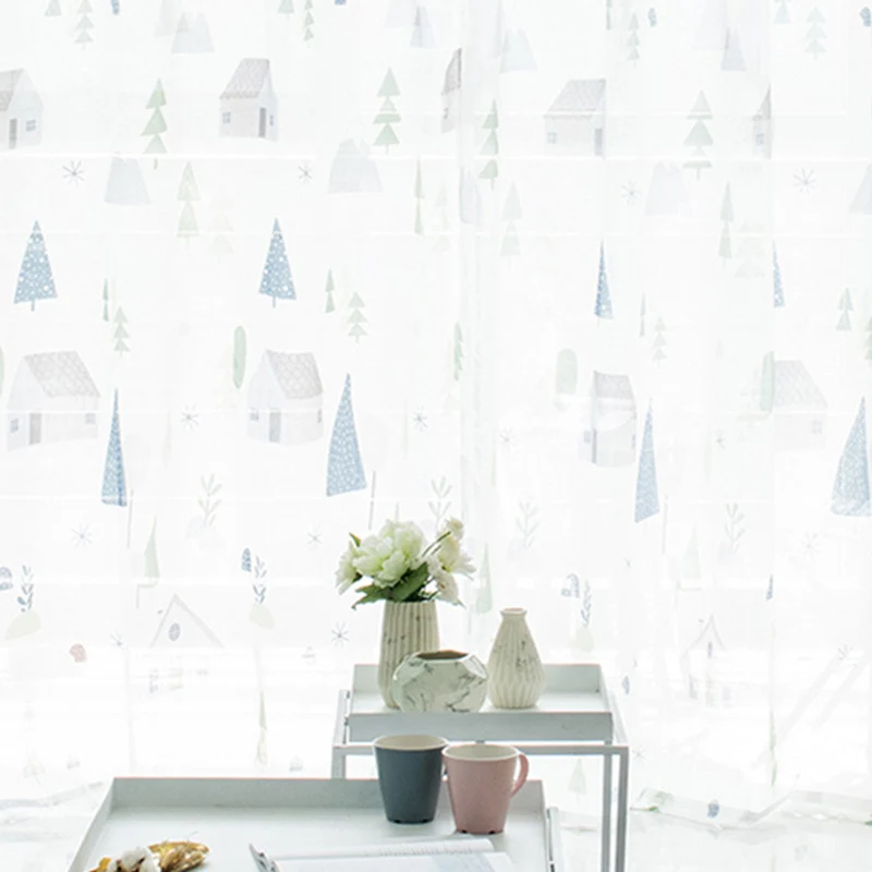 Полузатемненные занавески с изображением мультяшного домика на дереве для детской комнаты, готовые прозрачные драпированные занавески Tull M0544 - Цвет: Tulle