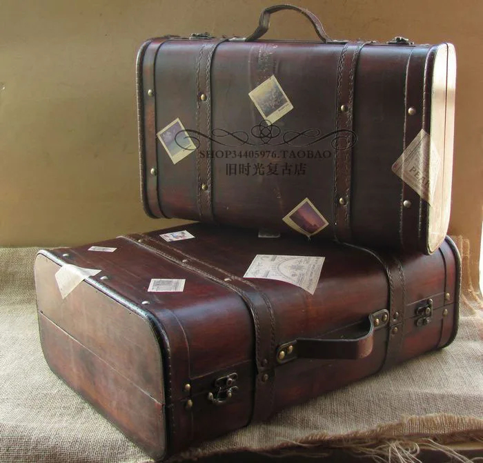 Vintage suitcase portable wooden case antique box wood box decoration