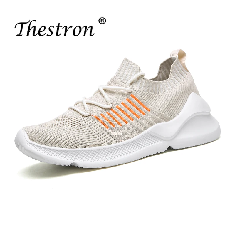 Thestron Summer Casual Shoes Men Fly Wire Breathable Walking Shoes Mens Beige Black Men Knit Shoes Designer Boy Sneakers