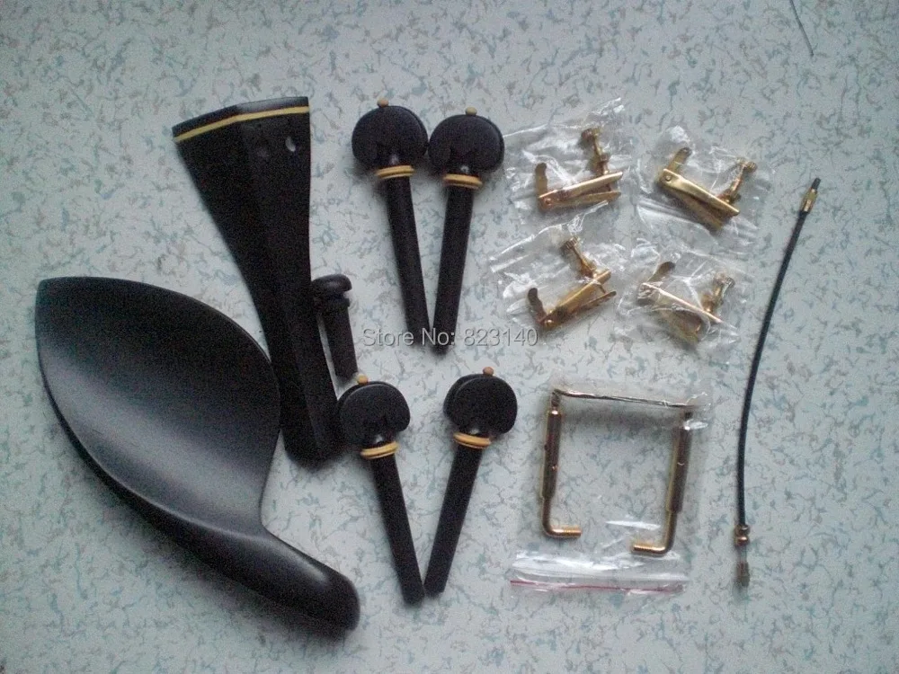 

1 Set Ebony Violin Fitting with gold color tuner tail gut and chin rest clamp 4/4