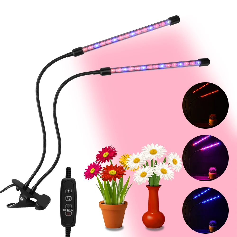 

3/6/12H Timer Plant Grow Light Grow Light 3 Switch Modes Red/Blue Spectrum Dimmable Plant Grow Lamp Dual Head Plant Grow Lights