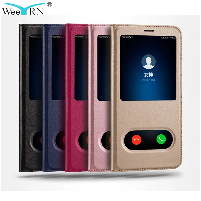 

WeeYRN Leather Flip Case Huawei Honor 6A 6C Pro 5A Funda Luxury Case Open Window Hard Plastic Full Cover Huawei Honor 7X 7A Pro