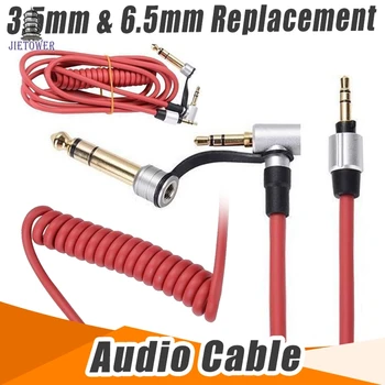 

30pcs/lot High quality Audio Cable for For Headphone Red Black Spring 3.5mm To 6.5mm Replacement audio AUX Cables strong durable
